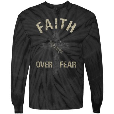 Faith Over Fears Christian Cross American Tie-Dye Long Sleeve Shirt