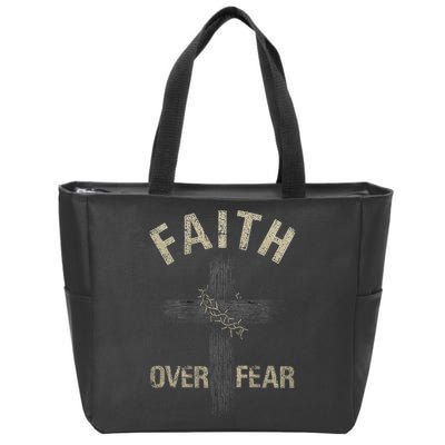 Faith Over Fears Christian Cross American Zip Tote Bag