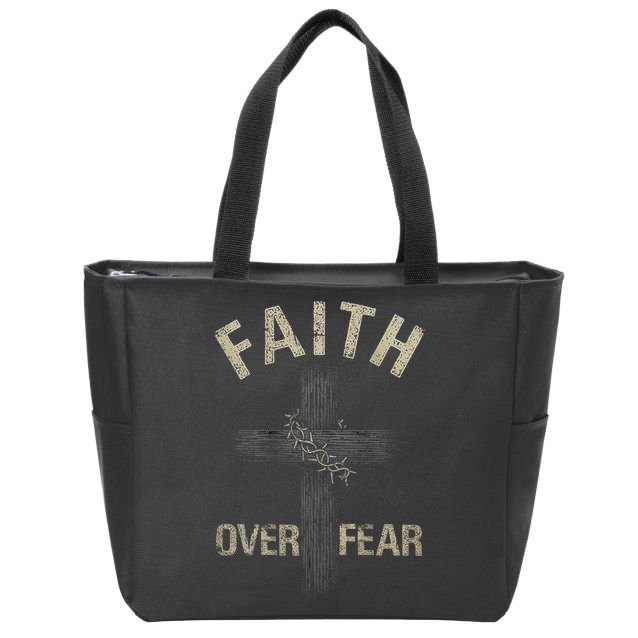Faith Over Fears Christian Cross American Zip Tote Bag