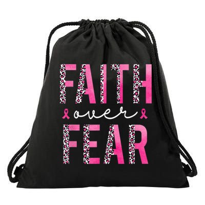 Faith Over Fear Pink Ribbon Breast Cancer Awareness Women Drawstring Bag