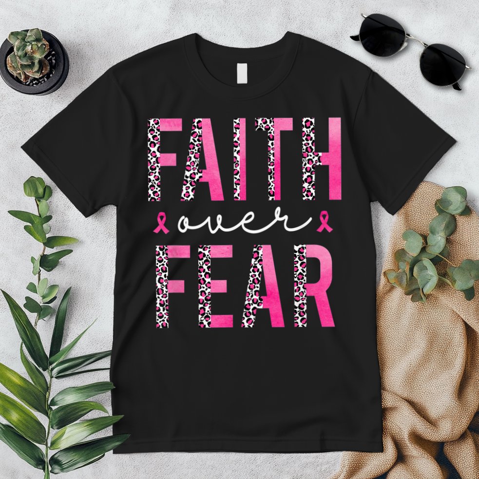 Faith Over Fear Pink Ribbon Breast Cancer Awareness Women Premium T-Shirt