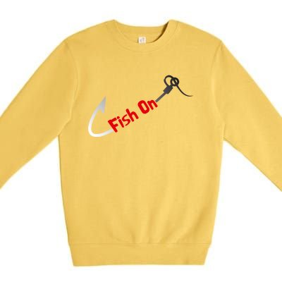 Fish On Fisherman Bass Fish Fishing Hook Joke Funny Quote Premium Crewneck Sweatshirt