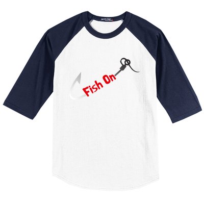 Fish On Fisherman Bass Fish Fishing Hook Joke Funny Quote Baseball Sleeve Shirt