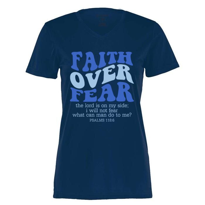 Faith Over Fear The Lord Is On My Side Psalms 118:6 Jesus Christ Christian Women's Momentum V-Neck T-Shirt