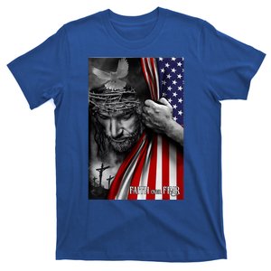 Faith Over Fear God Jesus Christian Flag Funny 4th Of July T-Shirt