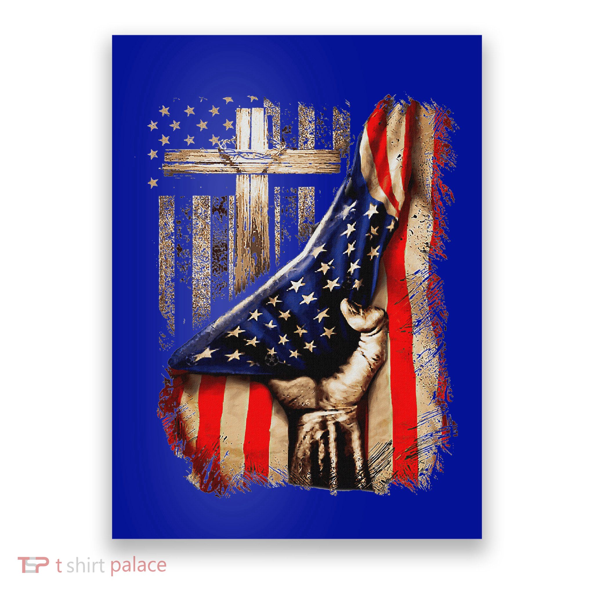 Faith Over Fear Christian Cross American Flag Poster