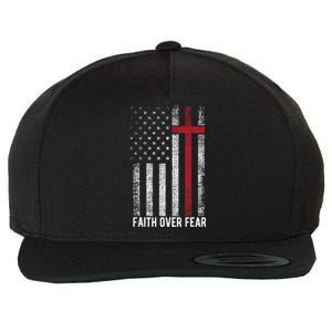 Faith Over Fear American USA Flag Christian Cross Jesus Wool Snapback Cap