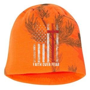 Faith Over Fear American USA Flag Christian Cross Jesus Kati - Camo Knit Beanie