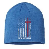 Faith Over Fear American USA Flag Christian Cross Jesus Sustainable Beanie