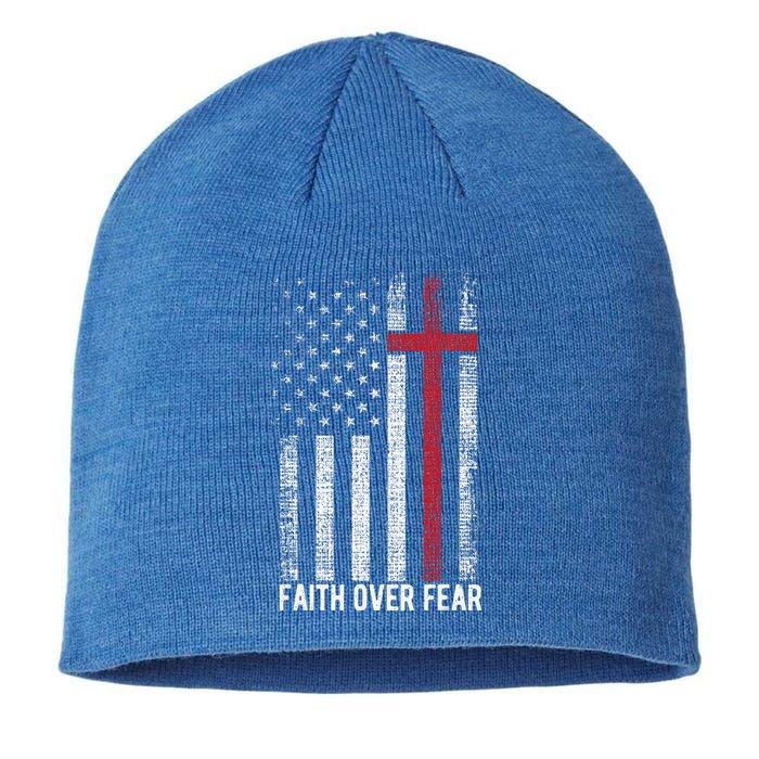 Faith Over Fear American USA Flag Christian Cross Jesus Sustainable Beanie