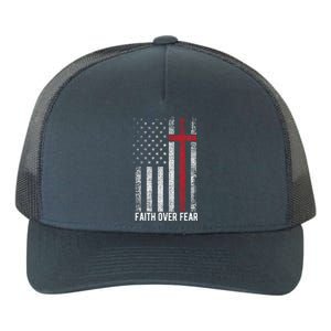 Faith Over Fear American USA Flag Christian Cross Jesus Yupoong Adult 5-Panel Trucker Hat