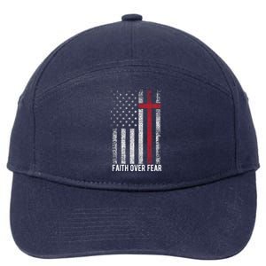 Faith Over Fear American USA Flag Christian Cross Jesus 7-Panel Snapback Hat