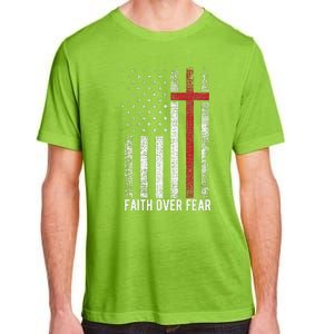 Faith Over Fear American USA Flag Christian Cross Jesus Adult ChromaSoft Performance T-Shirt