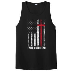 Faith Over Fear American USA Flag Christian Cross Jesus PosiCharge Competitor Tank