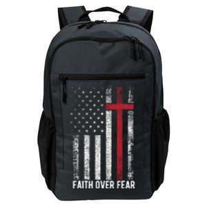 Faith Over Fear American USA Flag Christian Cross Jesus Daily Commute Backpack