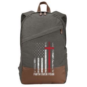 Faith Over Fear American USA Flag Christian Cross Jesus Cotton Canvas Backpack