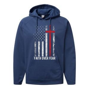 Faith Over Fear American USA Flag Christian Cross Jesus Performance Fleece Hoodie