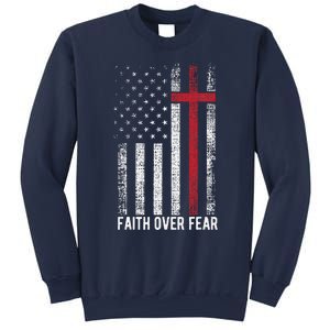 Faith Over Fear American USA Flag Christian Cross Jesus Sweatshirt