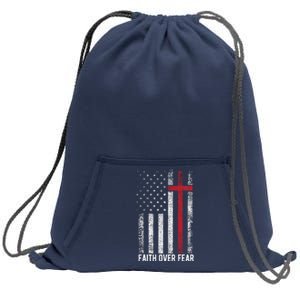 Faith Over Fear American USA Flag Christian Cross Jesus Sweatshirt Cinch Pack Bag