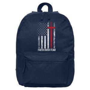 Faith Over Fear American USA Flag Christian Cross Jesus 16 in Basic Backpack