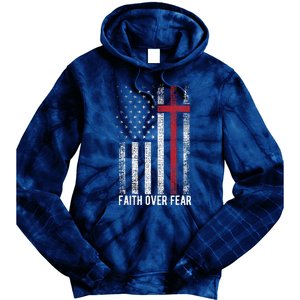 Faith Over Fear American USA Flag Christian Cross Jesus Tie Dye Hoodie