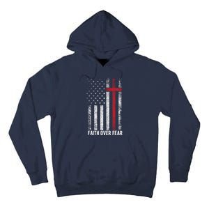 Faith Over Fear American USA Flag Christian Cross Jesus Tall Hoodie