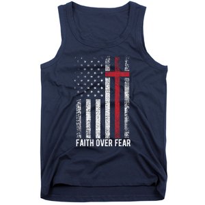 Faith Over Fear American USA Flag Christian Cross Jesus Tank Top