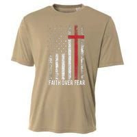 Faith Over Fear American USA Flag Christian Cross Jesus Cooling Performance Crew T-Shirt