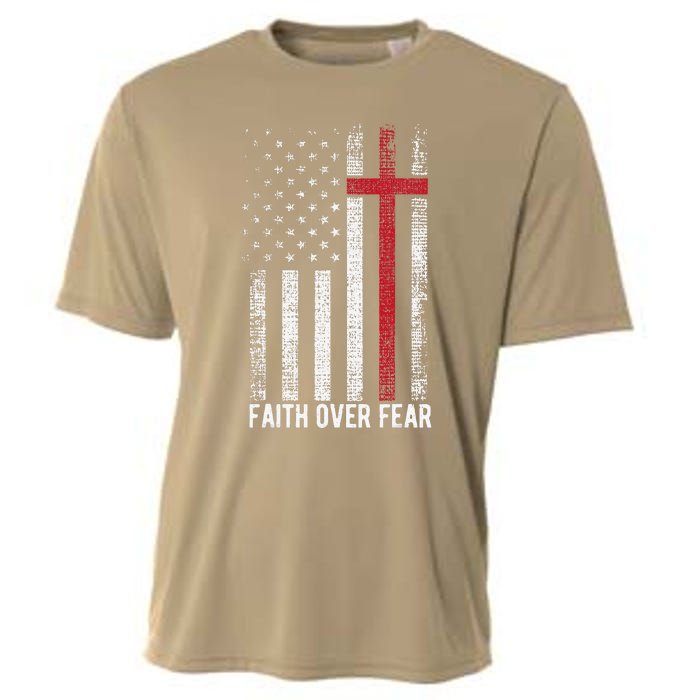 Faith Over Fear American USA Flag Christian Cross Jesus Cooling Performance Crew T-Shirt