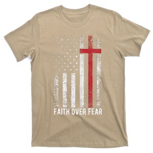 Faith Over Fear American USA Flag Christian Cross Jesus T-Shirt