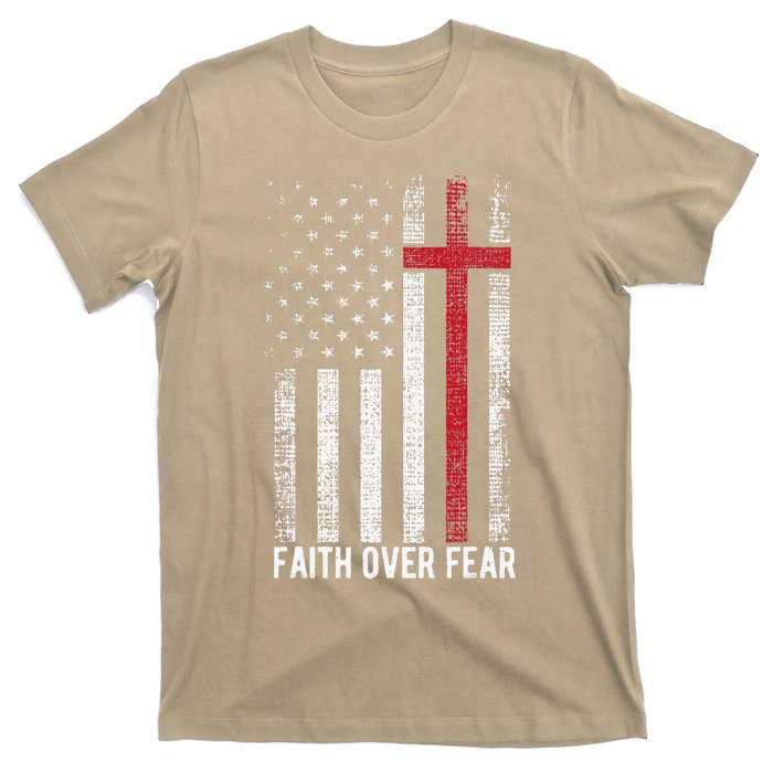 Faith Over Fear American USA Flag Christian Cross Jesus T-Shirt