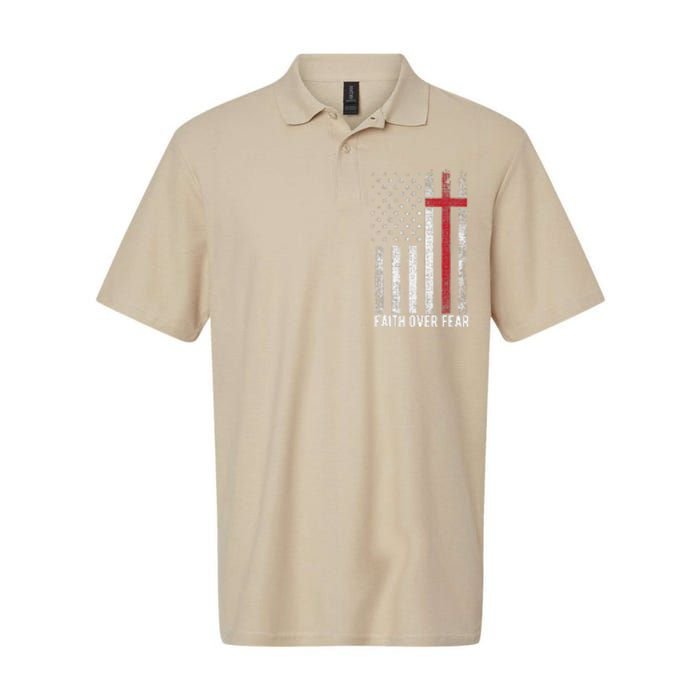 Faith Over Fear American USA Flag Christian Cross Jesus Softstyle Adult Sport Polo