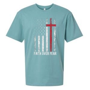 Faith Over Fear American USA Flag Christian Cross Jesus Sueded Cloud Jersey T-Shirt