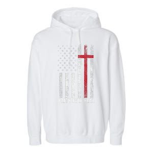 Faith Over Fear American USA Flag Christian Cross Jesus Garment-Dyed Fleece Hoodie