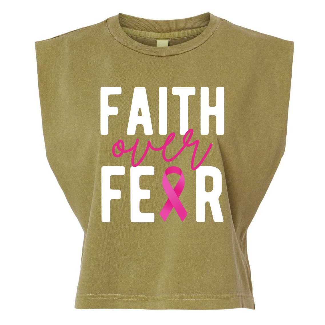 Faith Over Fear Breast Cancer Awareness Garment-Dyed Women's Muscle Tee