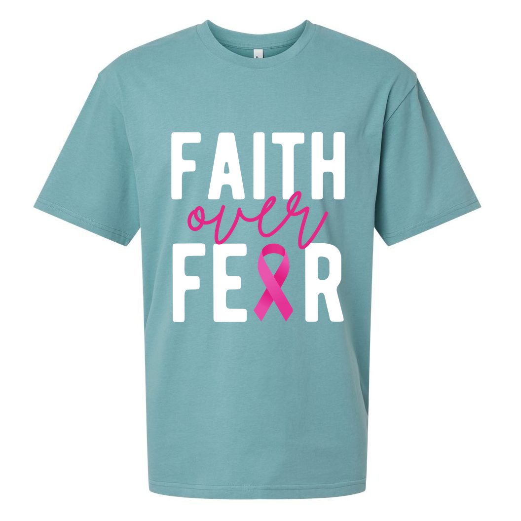 Faith Over Fear Breast Cancer Awareness Sueded Cloud Jersey T-Shirt