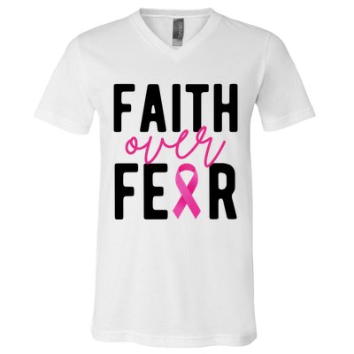 Faith Over Fear Breast Cancer Awareness V-Neck T-Shirt