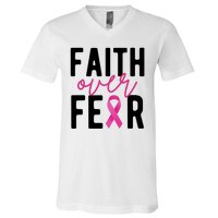 Faith Over Fear Breast Cancer Awareness V-Neck T-Shirt