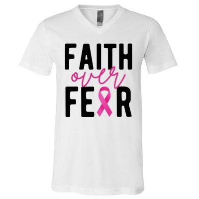 Faith Over Fear Breast Cancer Awareness V-Neck T-Shirt