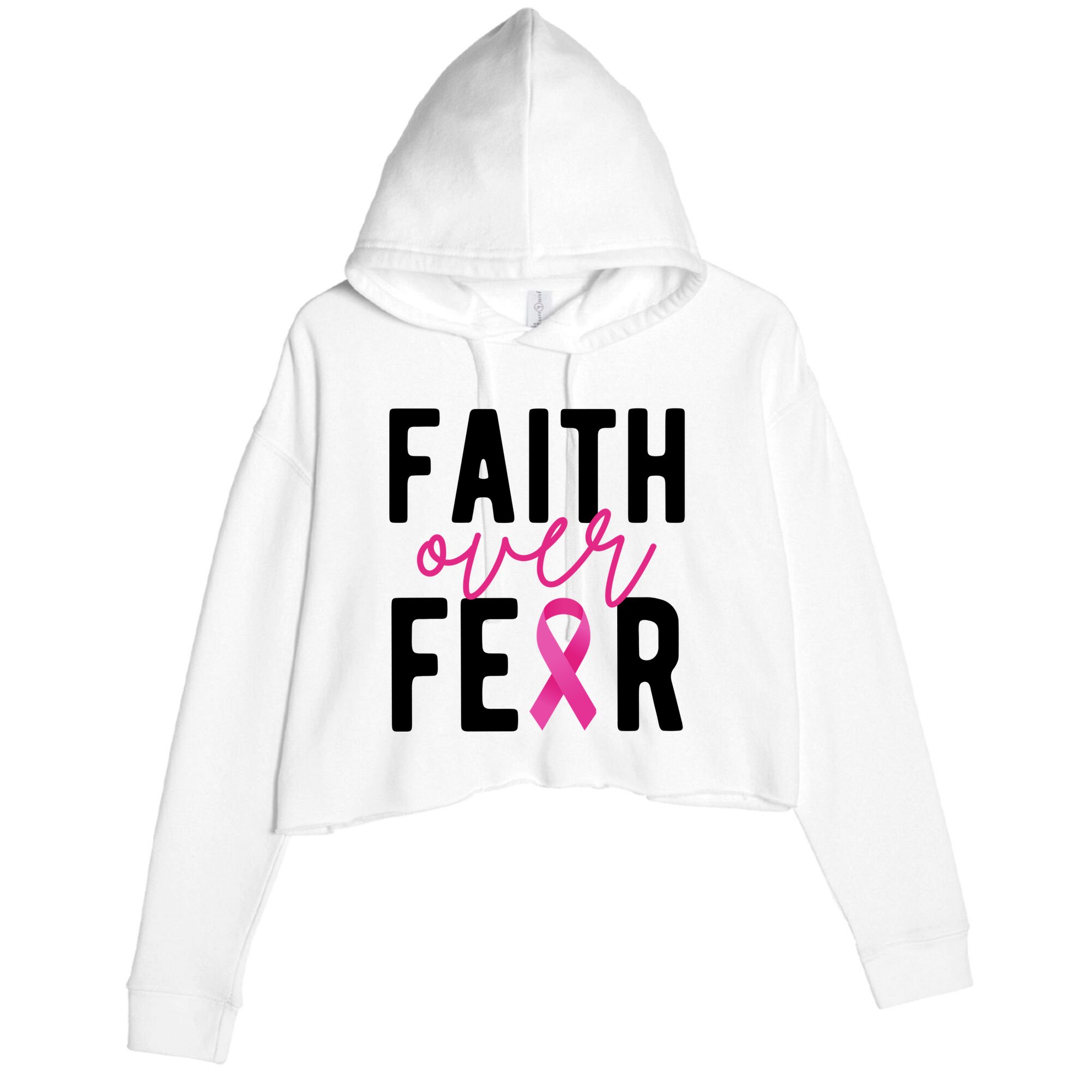 Faith Over Fear Breast Cancer Awareness Crop Fleece Hoodie