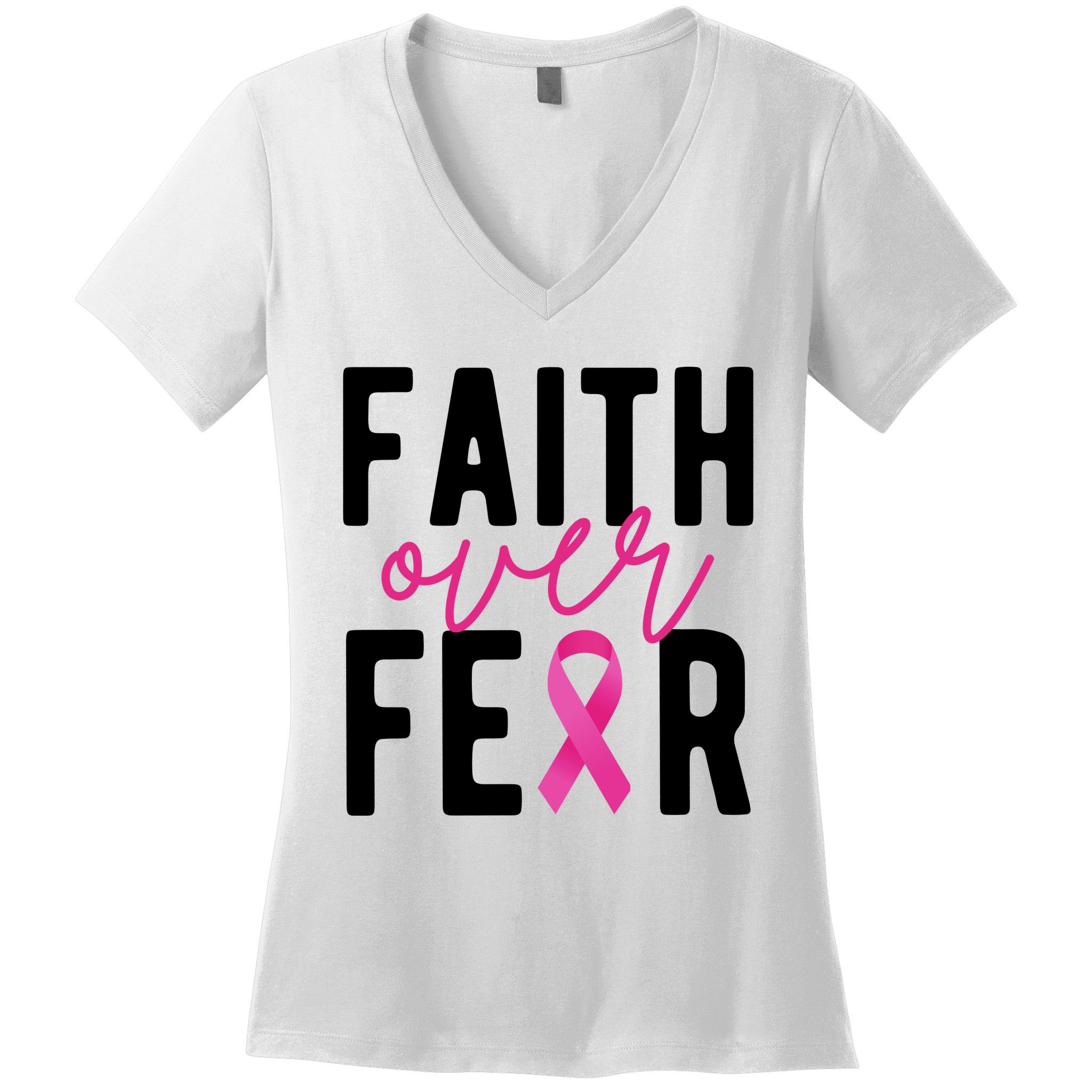 Faith Over Fear Breast Cancer Awareness Women's V-Neck T-Shirt