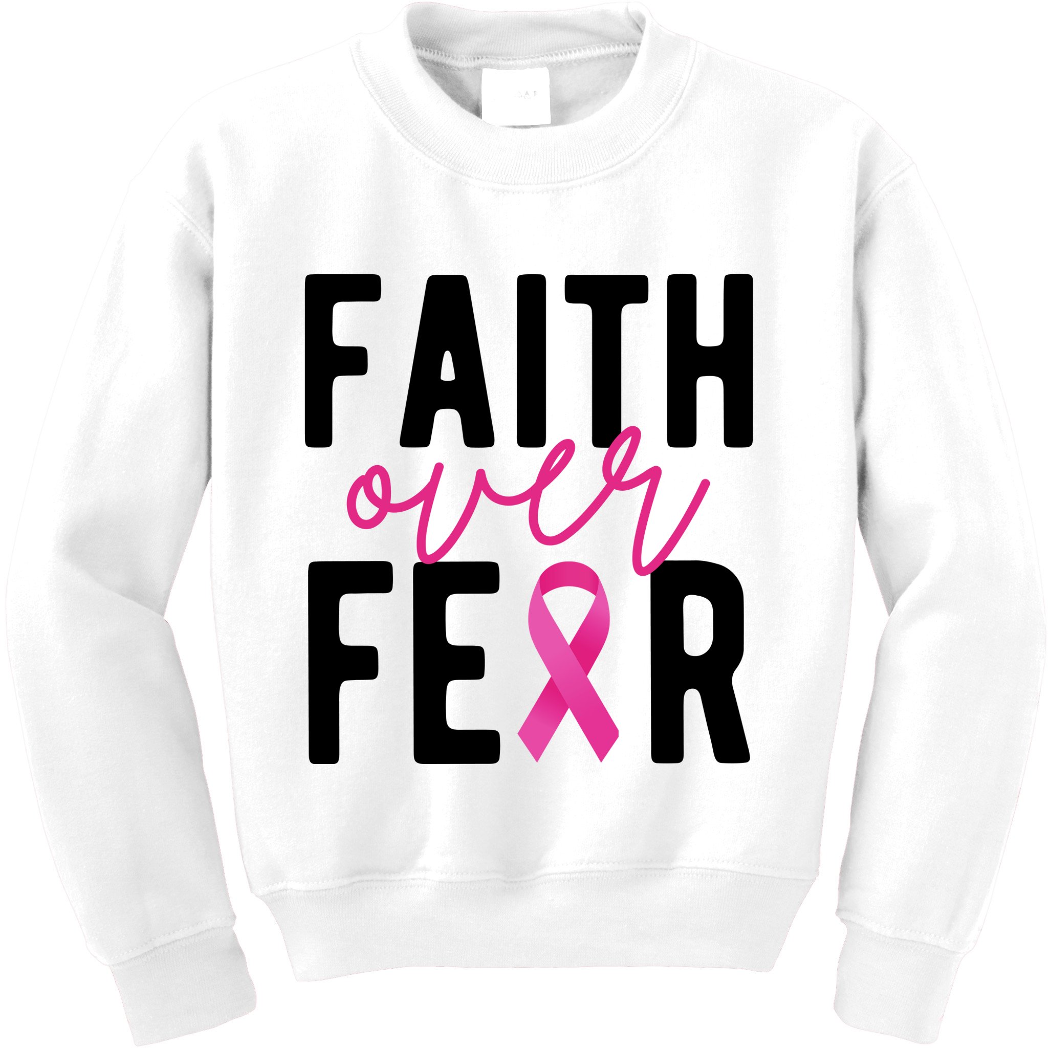 Faith Over Fear Breast Cancer Awareness Kids Sweatshirt