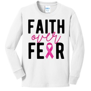 Faith Over Fear Breast Cancer Awareness Kids Long Sleeve Shirt