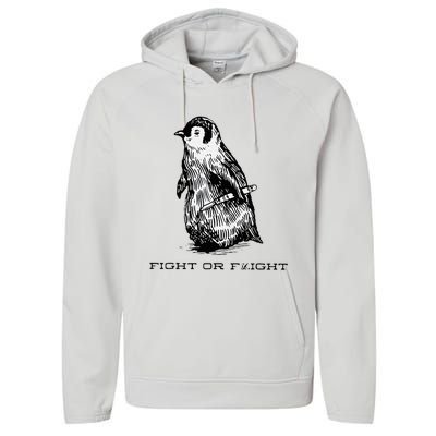 Fight or Flight Funny Penguin Pun Fight Or Flight Meme Performance Fleece Hoodie