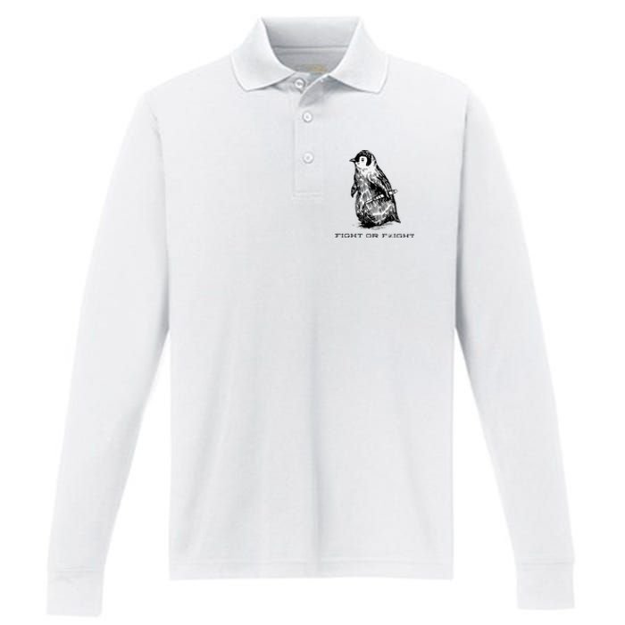 Fight or Flight Funny Penguin Pun Fight Or Flight Meme Performance Long Sleeve Polo