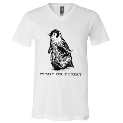 Fight or Flight Funny Penguin Pun Fight Or Flight Meme V-Neck T-Shirt