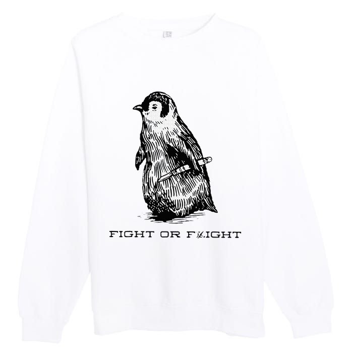 Fight or Flight Funny Penguin Pun Fight Or Flight Meme Premium Crewneck Sweatshirt