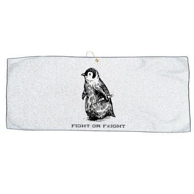 Fight or Flight Funny Penguin Pun Fight Or Flight Meme Large Microfiber Waffle Golf Towel