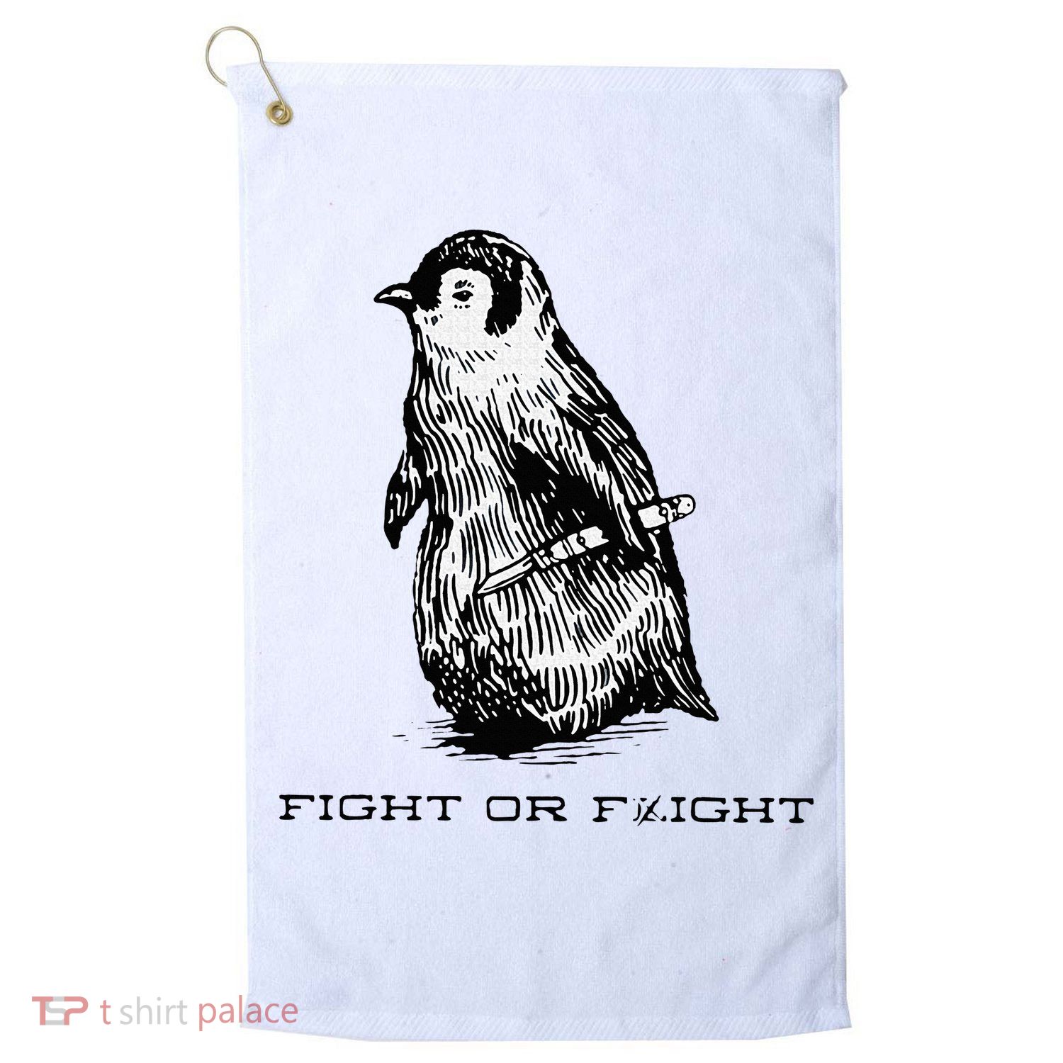 Fight or Flight Funny Penguin Pun Fight Or Flight Meme Golf Towel