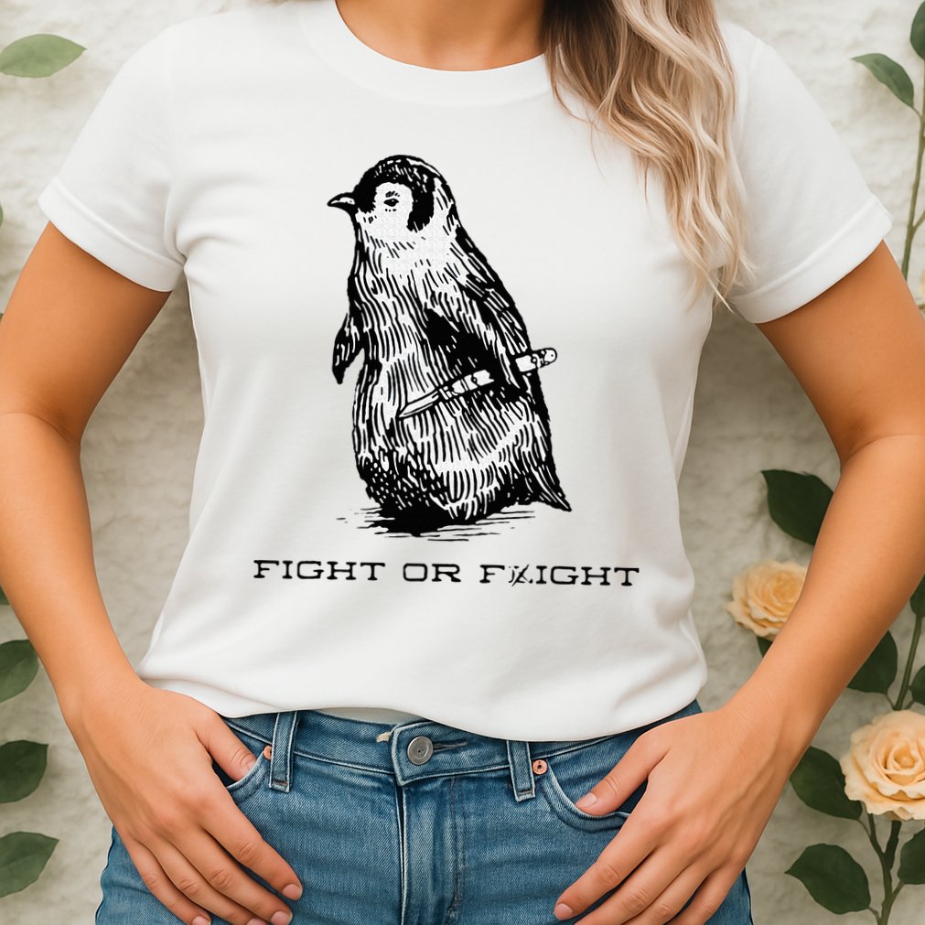 Fight or Flight Funny Penguin Pun Fight Or Flight Meme Womens T-Shirt